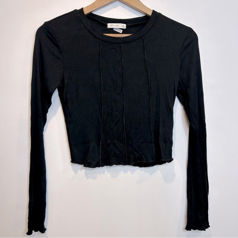 Active USA Seamed Long Sleeve Cropped Shirt Top Black
